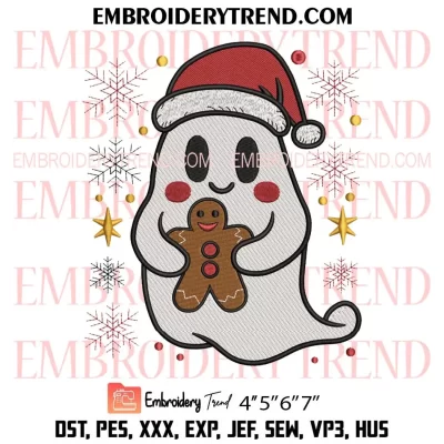 Christmas Ghost Gingerbread Santa Embroidery Design, Funny Xmas Vibes Machine Embroidery Digitized Pes Files