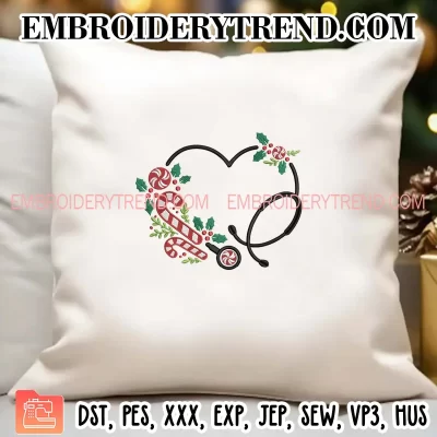 Christmas Heart Stethoscope Embroidery Design, Christmas Nurse Machine Embroidery Digitized Pes Files