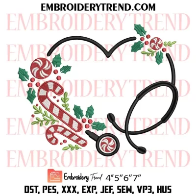 Christmas Heart Stethoscope Embroidery Design, Christmas Nurse Machine Embroidery Digitized Pes Files