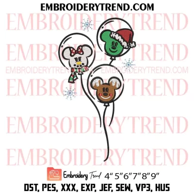 Christmas Magic Mouse Balloons Embroidery Design, Disney Balloons Christmas Machine Embroidery Digitized Pes Files