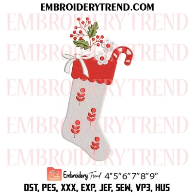 Christmas Stocking with Candies Embroidery Design, Santa Sock Machine Embroidery Digitized Pes Files