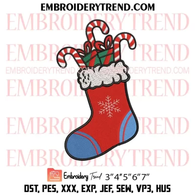 Christmas Stocking with Candies Embroidery Design, Santa Sock Machine Embroidery Digitized Pes Files