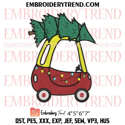 Christmas Tree Car Lights Embroidery Design, Christmas Cozy Coupe Machine Embroidery Digitized Pes Files