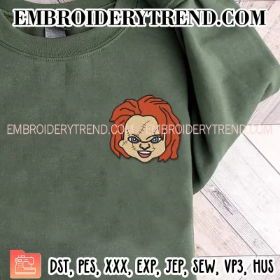 Chucky Face Embroidery Design, Horror Movie Halloween Machine Embroidery Digitized Pes Files