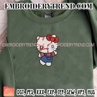 Chucky Kitty Halloween Embroidery Design, Hello Kitty Chucky Horror Machine Embroidery Digitized Pes Files