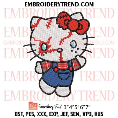 Chucky Kitty Halloween Embroidery Design, Hello Kitty Chucky Horror Machine Embroidery Digitized Pes Files