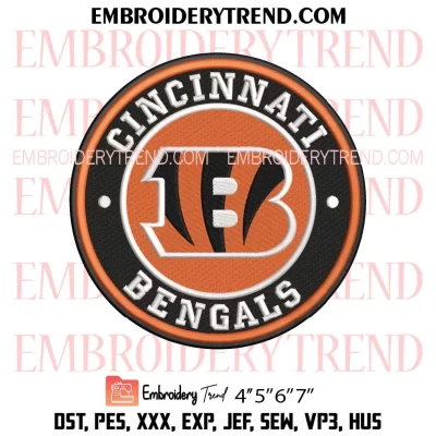 Cincinnati Bengals Circle Logo Embroidery Design, NFL Team Machine Embroidery Digitized Pes Files