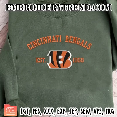 Cincinnati Bengals Est 1968 Embroidery Design, NFL Logo Machine Embroidery Digitized Pes Files