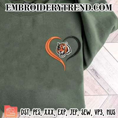 Cincinnati Bengals Heart Embroidery Design, Football Logo Machine Embroidery Digitized Pes Files