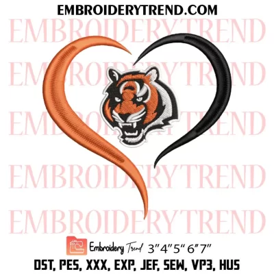 Cincinnati Bengals Heart Embroidery Design, Football Logo Machine Embroidery Digitized Pes Files