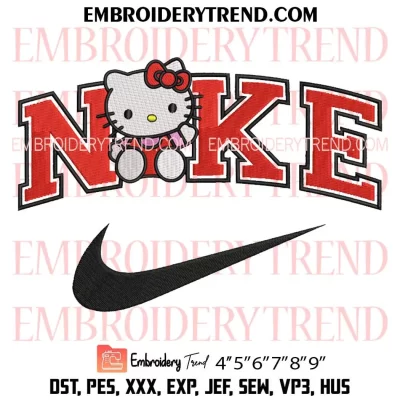 Cute Hello Kitty Nike Embroidery Design, Kawaii Hello Kitty Machine Embroidery Digitized Pes Files