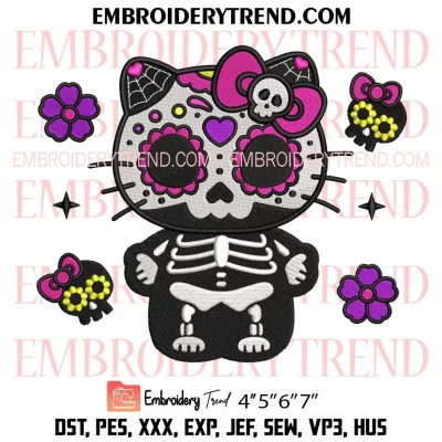 Hello Kitty Black Cat Embroidery Design, Kitty Spooky Halloween Machine Embroidery Digitized Pes Files