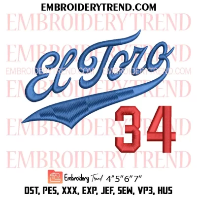 El Toro Fernando Valenzuela 34 Embroidery Design, Los Angeles Dodgers Machine Embroidery Digitized Pes Files