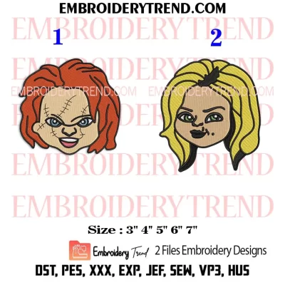 Face Chucky and Tiffany Bundle Embroidery Design, Couple Chucky and Tiffany Machine Embroidery Digitized Pes Files