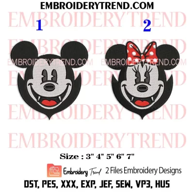 Vampire Mickey Face Embroidery Design, Disney Halloween Machine Embroidery Digitized Pes Files