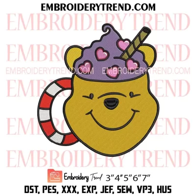 Food Drink Pooh Valentine Embroidery Design, Winnie The Pooh Machine Embroidery Digitized Pes Files