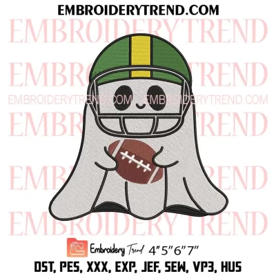 Football Ghost Embroidery Design, Halloween Football Machine Embroidery Digitized Pes Files