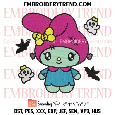 Hello Kitty My Melody Halloween Embroidery Design, Spooky Witch Sanrio Machine Embroidery Digitized Pes Files