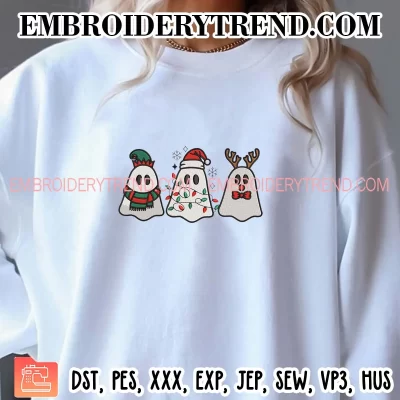 Ghost Elf Santa Reindeer Embroidery Design, Christmas Machine Embroidery Digitized Pes Files