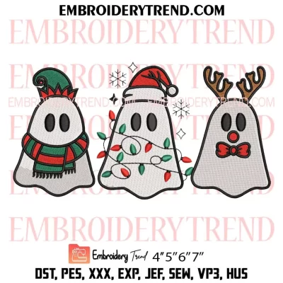 Ghost Elf Santa Reindeer Embroidery Design, Christmas Machine Embroidery Digitized Pes Files