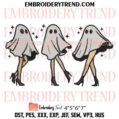 Ghost Girls Embroidery Design, Funny Halloween Machine Embroidery Digitized Pes Files