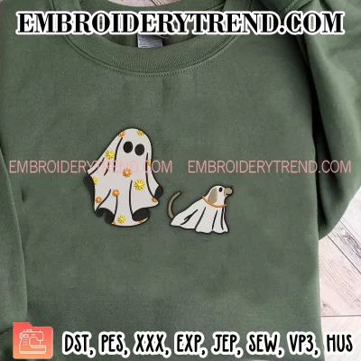 Ghost Walking Dog Embroidery Design, Halloween Machine Embroidery Digitized Pes Files