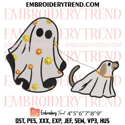 Ghost Walking Dog Embroidery Design, Halloween Machine Embroidery Digitized Pes Files