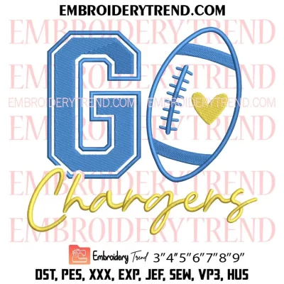 Go Chargers Football Embroidery Design, Los Angeles Chargers Machine Embroidery Digitized Pes Files