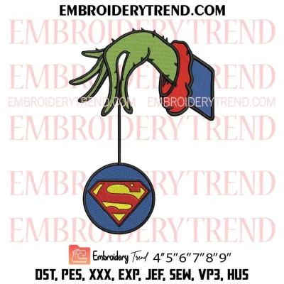 Grinch Hand Holding Batman Ornament Embroidery Design, Marvel Christmas Machine Embroidery Digitized Pes Files