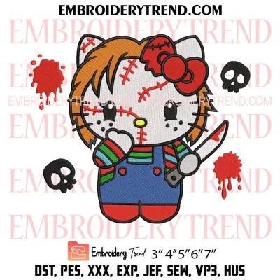 Halloween Hello Kitty Chucky Embroidery Design, Horror Movie Halloween Machine Embroidery Digitized Pes Files