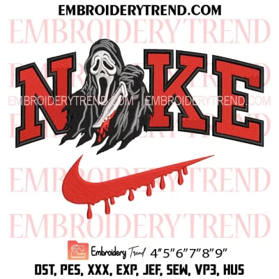 Halloween Nike Scream Embroidery Design, Ghostface Horror Machine Embroidery Digitized Pes Files