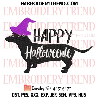 Happy Halloweenie Dachshund Witch Hat Dog Embroidery Design, Dachshund Lovers Machine Embroidery Digitized Pes Files