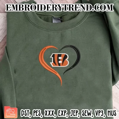 Heart Cincinnati Bengals NFL Embroidery Design, Bengals Football Fan Machine Embroidery Digitized Pes Files