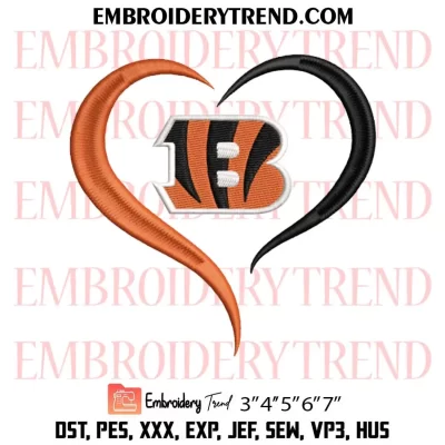 Heart Cincinnati Bengals NFL Embroidery Design, Bengals Football Fan Machine Embroidery Digitized Pes Files