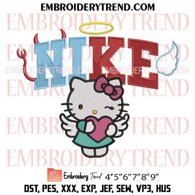 Hello Kitty Angel Valentine Embroidery Design, Hello Kitty Cupid Machine Embroidery Digitized Pes Files