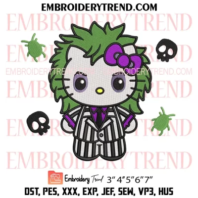 Hello Kitty Beetlejuice Embroidery Design, Halloween Machine Embroidery Digitized Pes Files