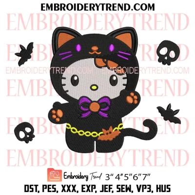 Hello Kitty Coraline Embroidery Design, Sanrio Halloween Machine Embroidery Digitized Pes Files