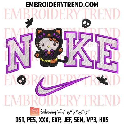 Pumpkin Hello Kitty Spice Latte Nike Embroidery Design, Halloween Machine Embroidery Digitized Pes Files