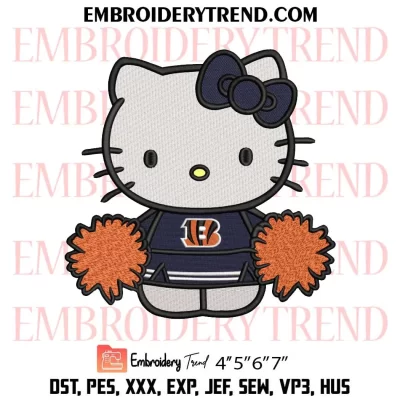 Hello Kitty Cheerleader Cincinnati Bengals Embroidery Design, Football Cheerleader Fan Machine Embroidery Digitized Pes Files