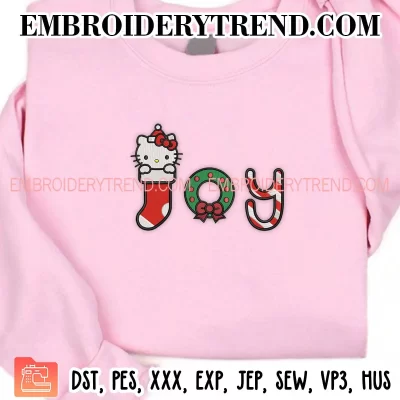 Hello Kitty Christmas Joy Embroidery Design, Joy Kitty Candy Machine Embroidery Digitized Pes Files