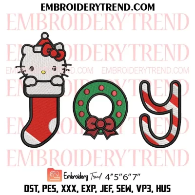 Hello Kitty Christmas Joy Embroidery Design, Joy Kitty Candy Machine Embroidery Digitized Pes Files