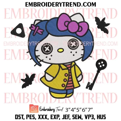 Hello Kitty Coraline Embroidery Design, Sanrio Halloween Machine Embroidery Digitized Pes Files