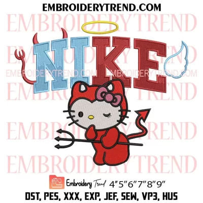 Pattern Hello Kitty Devil Embroidery Design, Halloween Devil Kitty Cute Machine Embroidery Digitized Pes Files