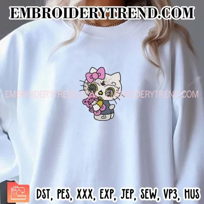 Hello Kitty Dia De Los Muertos Embroidery Design, Day Of The Dead Hello Kitty Machine Embroidery Digitized Pes Files