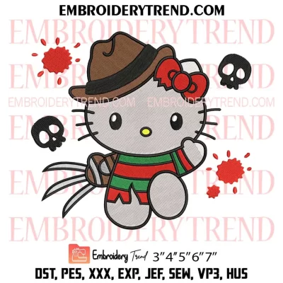 Hello Kitty Frankenstein Embroidery Design, Cute Ghost Halloween Machine Embroidery Digitized Pes Files