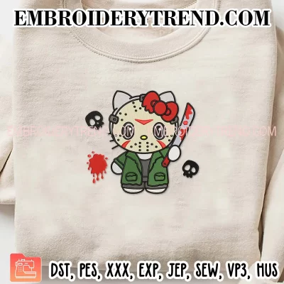 Hello Kitty Jason Voorhees Embroidery Design, Horror Halloween Machine Embroidery Digitized Pes Files