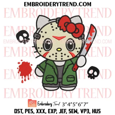 Hello Kitty Jason Voorhees Embroidery Design, Horror Halloween Machine Embroidery Digitized Pes Files