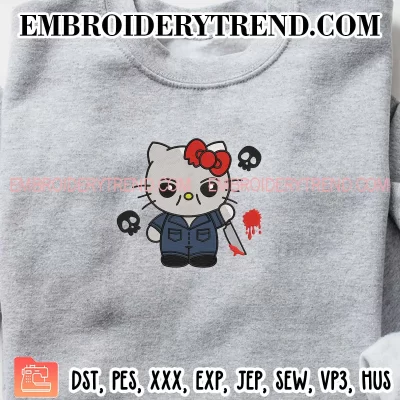 Hello Kitty Michael Myers Embroidery Design, Halloween Horror Movie Machine Embroidery Digitized Pes Files