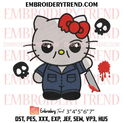 Halloween Witch Hello Kitty Embroidery Design, Kitty Funny Halloween Machine Embroidery Digitized Pes Files