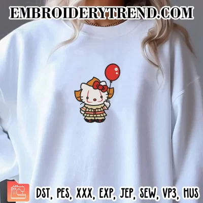 Hello Kitty Pennywise Embroidery Design, Halloween Machine Embroidery Digitized Pes Files